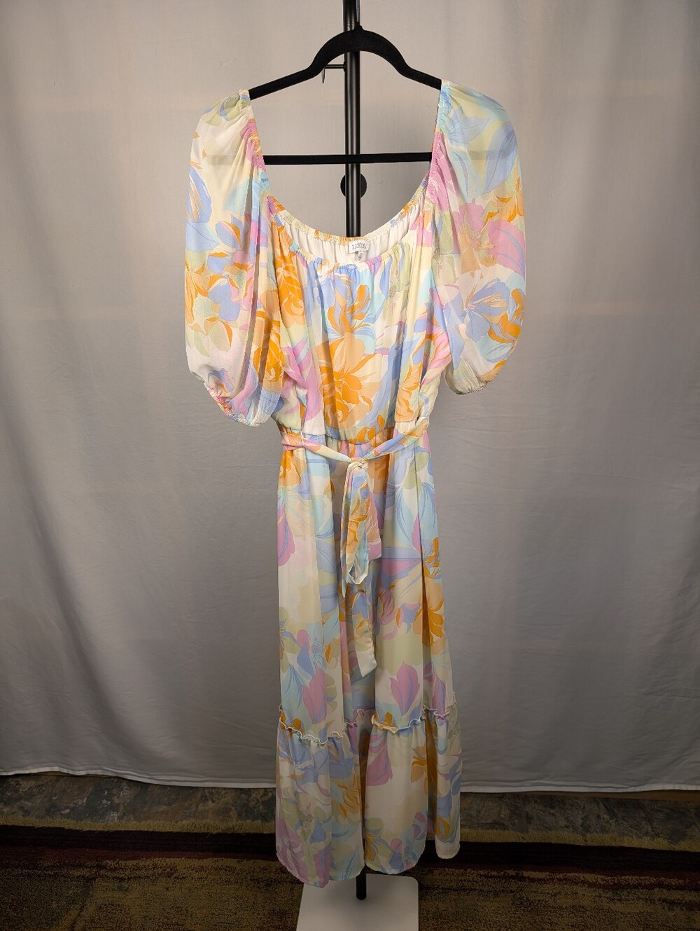 Lixology 3X Pastel Floral Puff Sleeve Maxi Dress Cottagecore Boho A-142 - Picture 2 of 11